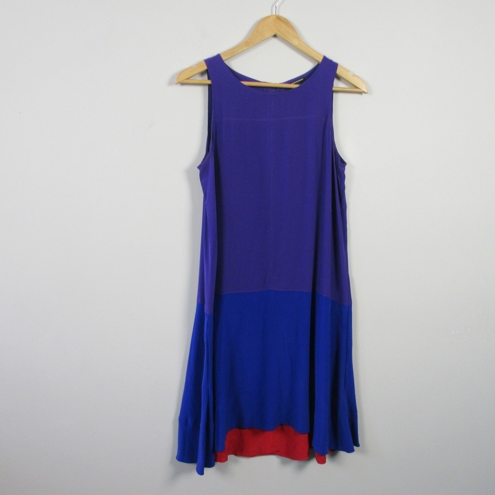 Club Monaco 100% Silk Midi Dress 4 Purple Sleeveless Casual Party Pockets 162